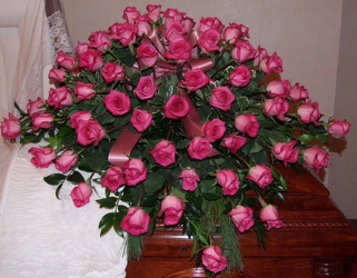 Pink Rose Casket Spray from Lesher's Flowers, local St. Louis Florist since 1973