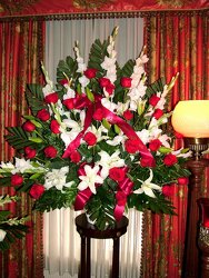 Red and White Remembrance from Lesher's Flowers, local St. Louis Florist since 1973