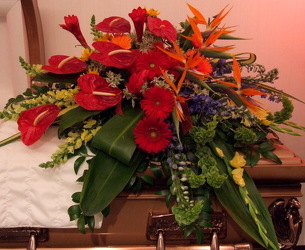 Tropical Expression Casket Spray from Lesher's Flowers, local St. Louis Florist since 1973