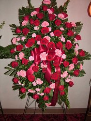 Red and Pink Remembrance from Lesher's Flowers, local St. Louis Florist since 1973