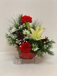 Holly Jolly Sleigh from Lesher's Flowers, local St. Louis Florist since 1973