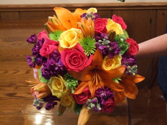 Bridal Bouquet in Vibrant Colors from Lesher's Flowers, local St. Louis Florist since 1973
