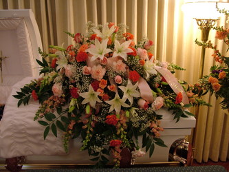 Pink and White Casket Spray from Lesher's Flowers, local St. Louis Florist since 1973