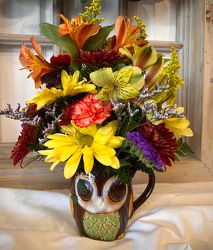 Happy Owl from Lesher's Flowers, local St. Louis Florist since 1973