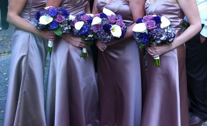 Hand Tied Purple Hydrangeas and Calla Lily from Lesher's Flowers, local St. Louis Florist since 1973