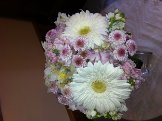 White Gerbers with Lavender Bridesmaid from Lesher's Flowers, local St. Louis Florist since 1973