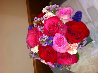 Pretty in Pink and Red Bridesmaid from Lesher's Flowers, local St. Louis Florist since 1973