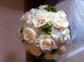 Ivory Roses and Hydrangea Bridal Bouquet from Lesher's Flowers, local St. Louis Florist since 1973