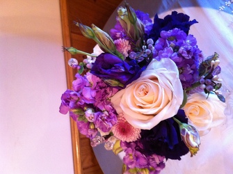 Purple and Ivory Bridesmaid Bouquet from Lesher's Flowers, local St. Louis Florist since 1973