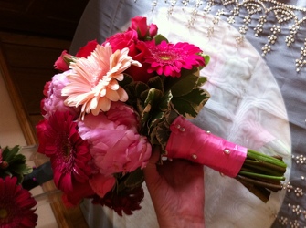 Satin and Pearl Wrapped Handle from Lesher's Flowers, local St. Louis Florist since 1973