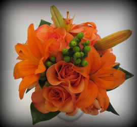 Orange Bridesmaid from Lesher's Flowers, local St. Louis Florist since 1973