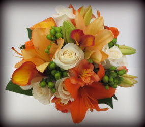 Orange & Ivory Bridal from Lesher's Flowers, local St. Louis Florist since 1973